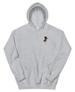 Small Red Rose Unisex Hoodie Grey