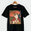 Adorable Geisha Cat With Parasol T-shirt thd